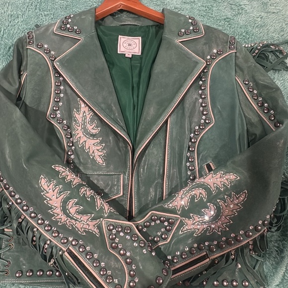 Double D Ranch Jackets & Blazers - Double D Ranch Teal Studded Leather Jacket